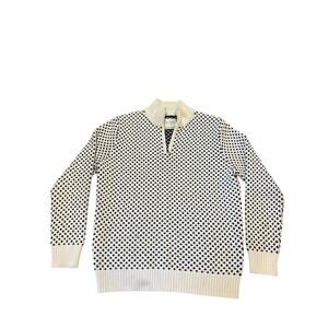 Long Wharf Sweater Mens M White Navy 1/4 Quarter Zip AOP Pattern